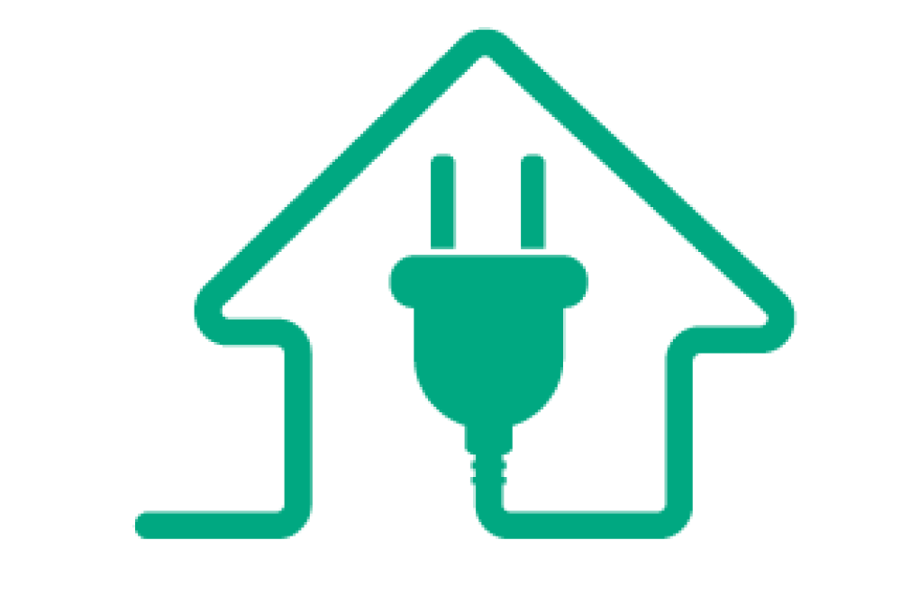 Icon for Home Energy Score Assessment with electrical plug and cord that forms outline of a house